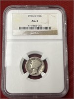 1916-D Graded Silver Mercury Head Dime Silver Dime