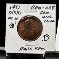 1951-D/D/D WHEAT PENNY CENT RPM-008 UNC