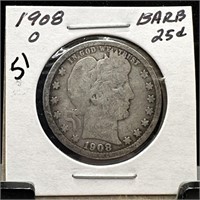 1908-O BARBER SILVER QUARTER