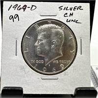 1969-D JFK SILVER HALF DOLLAR UNC