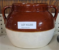 STONEWARE POT WITH LID & HANDLES