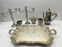 Sliver Plate Tray,Candle Holders,Pitcher