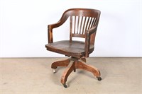 Vintage Wooden Barrel Back Rolling Office Chair