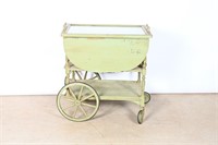 Antique Wooden Tea Cart w/ Glass Serving Tray