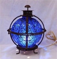 Mosaic blue glass globe decorator lamp,