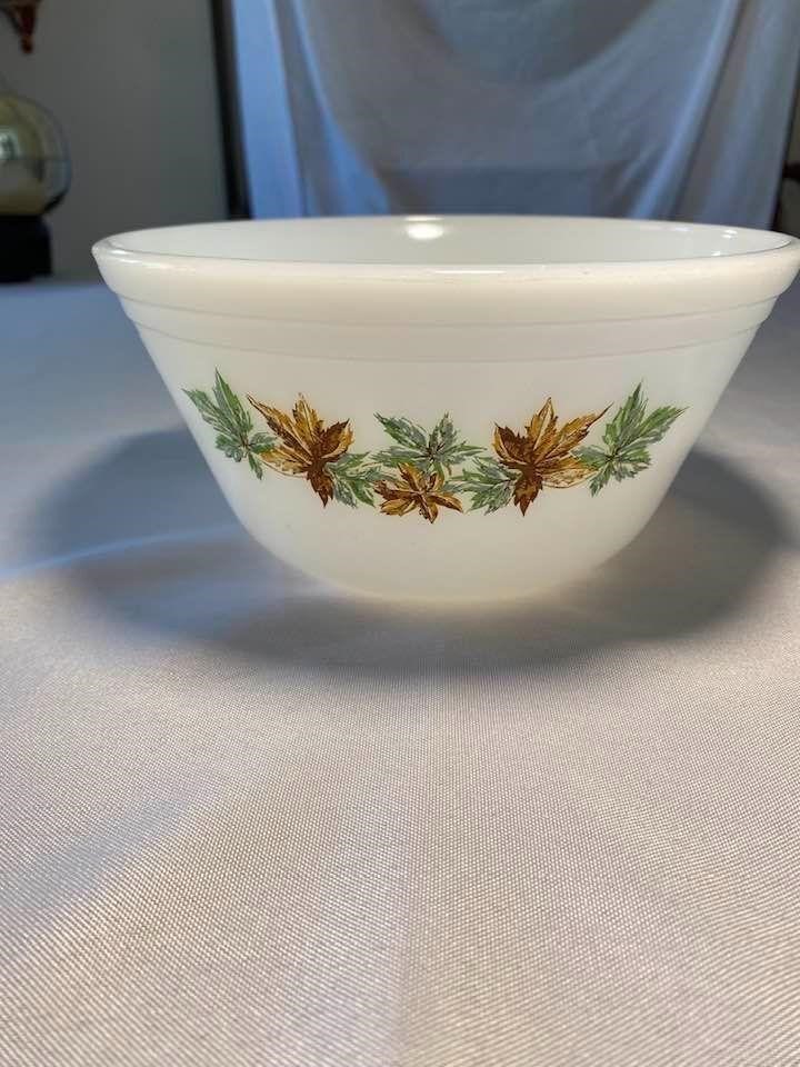 Milk Glass Fall Leaves Federal Mixing Bowl