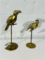 pair of brass birds on stands