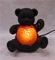 Composite bear lamp w/ amber glass shade,