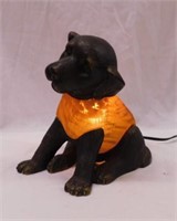 Rare 1998 Tin Chi puppy dog amber glass shade lamp