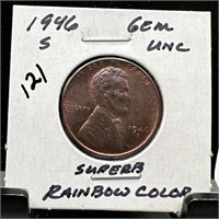 1946-S WHEAT PENNY CENT SUPERB RAINBOW COLORED UNC