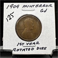 1909 WHEAT PENNY CENT 1ST YEAR ROTATED DIES