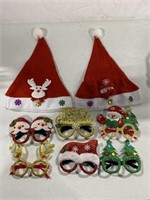 6 PCS CHRISTMAS PARTY GLASSES AND SANTA HATS