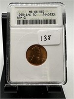 ANACS 1955-S/S MSS66 RED WHEAT PENNY CENT RPM2