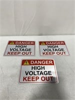 3 PACK OF DANGER HIGH VOLTAGE METAL SIGNS, 9.75 X