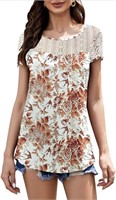 DUOEASE, WOMENS FLORAL LACE CREW NECK TUNIC
