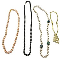 Four Costume Jewelry Necklaces Pearls