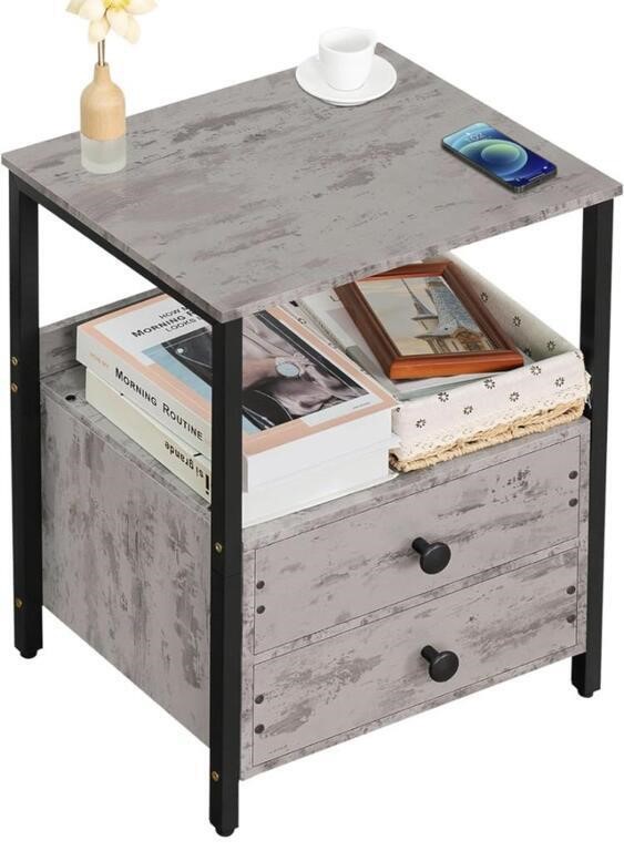 LERLIUO, NIGHTSTAND / SIDE TABLE WITH TWO DRAWERS