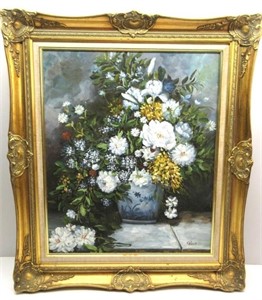 Oil On Canvas Flower Arrangement Signed  31" x  27