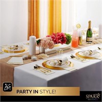 NEW $65 Gold Plastic Plates for Party, 100 Pack