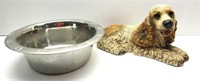 Resin Dog Statue & Large Dog Bowl