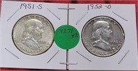 2XBID, 1951-S & 1952-D FRANKLIN FRANKLIN $1/2