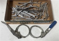 Assortment of wrenches. Includes two oil filter
