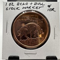 1OZ COPPER BULLION ROUND BEAR & BULL STOCK MARKET