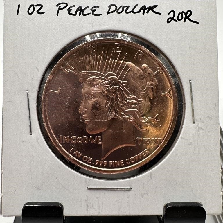 1OZ COPPER BULLION ROUND PEACE DOLLAR