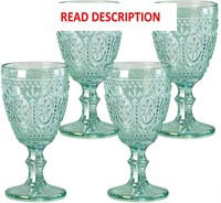 $29  Set of 4 Green Wine Glasses  Vintage Goblets