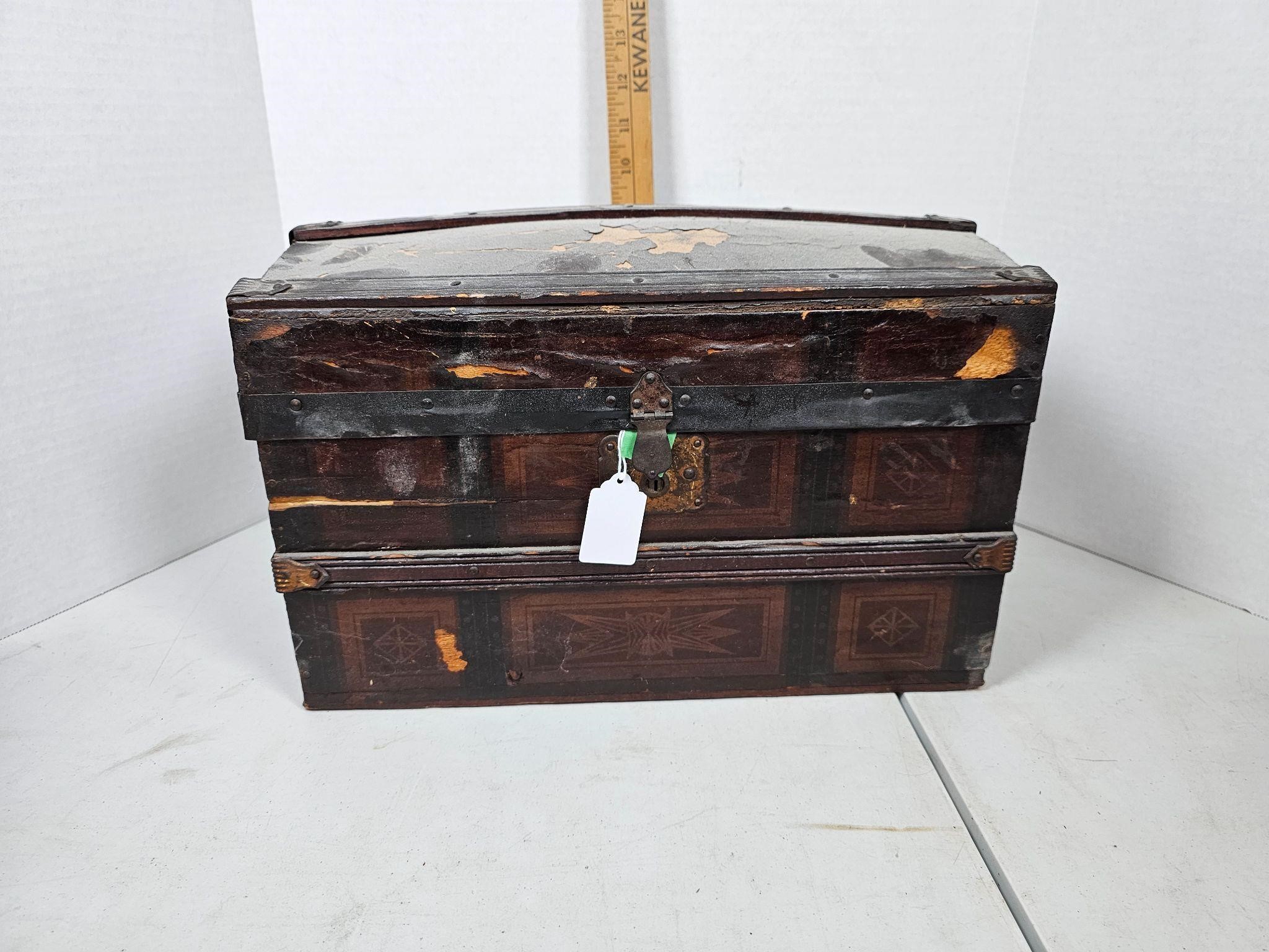 Mini Antique Trunk With Doll Clothes