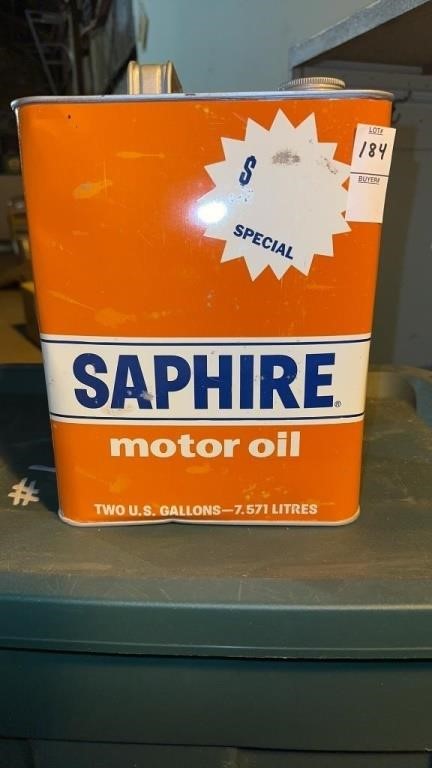 SAPHIRE Motor Oil two gallon tin can