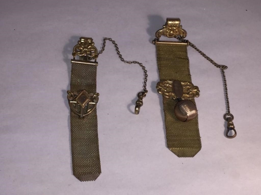 2 ANTIQUE MESH PCKET WATCH FOB & SLIDE LOT