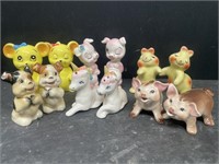 Six sets of collectible ceramic animals salt and