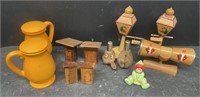 Mix of wooden and ceramic collectible salt and