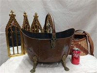 Lot - brass footed coal bucket drilled holes in