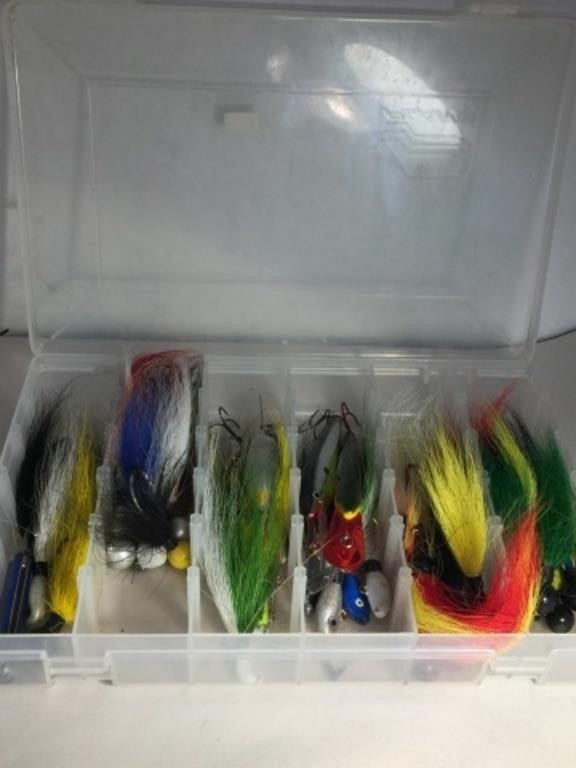 STORAGE CONTAINER FILLED WITH FISHING LURES