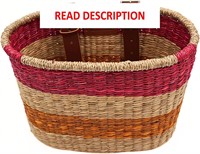 $74  Seagrass Woven Bike Basket  Pink/Orange