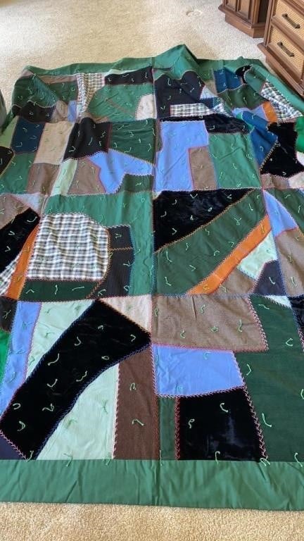 Handmade crazy patch knotted quilt 87 x 72 inch