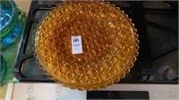 4-Antique Amber glass dinner plates, Daisy and
