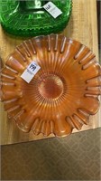 Ruffled carnival glass bowl, 9 inches in diameter