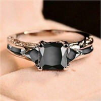 Silver Plated Ring Black Sapphire