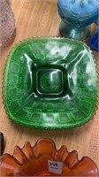 3 green depression glass bead block plates, 8’’