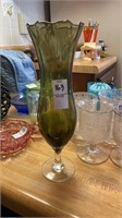 MCM Vintage olive green stemware vase, 12 inches