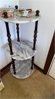 Marble and wood 3 shelf stand. 11 inch diameter