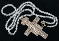 Metal Cross & Glass Bead Necklace w/ 14K Clasp 18"