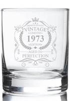 VINTAGE 1973 ENGRAVED WHISKEY GLASS