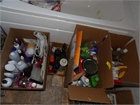4 BOXES OF HOUSEHOLD CHEMICALS IN THE BATH ROOM