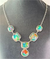 20" Solid Sterling Aurora Opal Necklace 51 Grams