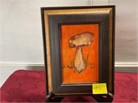 Small vintage mushroom painting, orange 7 x 9
