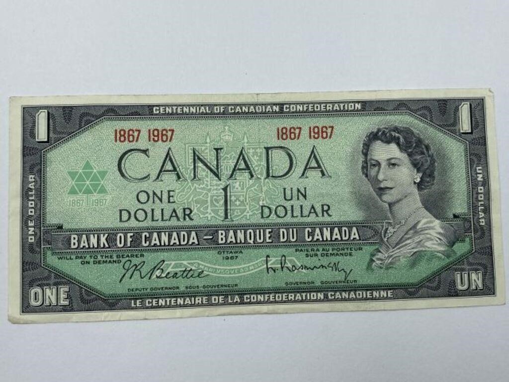 CANADA 1867-1967 $1 BILL - LIGHT CIRCULATED